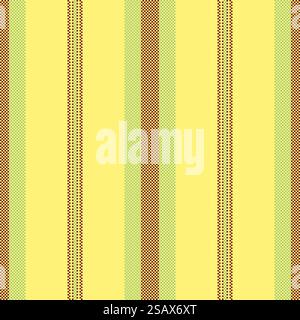 Linee perfette sfondo, texture mockup a strisce vettoriali. Scegli il motivo verticale del tessuto in tessuto nei colori giallo e verde. Illustrazione Vettoriale