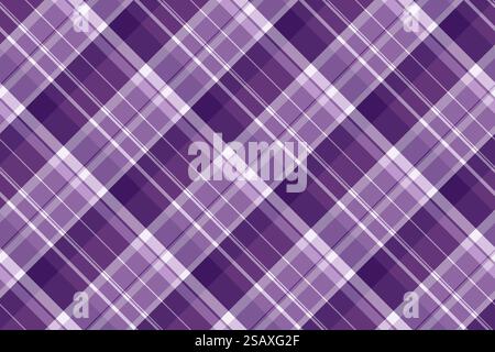 Controllo vettoriale senza cuciture della texture a quadri dello sfondo con un motivo in tessuto tartan nei colori viola e pastello. Illustrazione Vettoriale