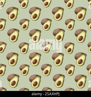 Avocado acquerello, sfondo. Motivo avocado acquerello. Frutta, verdura. Metà di un avocado maturo marrone con una pietra. Design per il confezionamento di alimenti Foto Stock