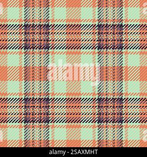 Motivo a quadri in tessuto di tessuto a quadri vettoriali con un motivo a motivo tartan di fondo senza cuciture in arancione e colori chiari. Illustrazione Vettoriale