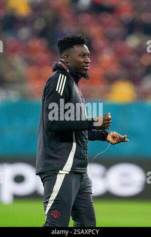 Bucarest, Romania. 30 gennaio 2025. Il portiere del Manchester United Andre Onana (24) durante la partita FCSB contro Manchester United FC UEFA Europa League al National Arena (Arena Națională) Stadium, Bucarest, Romania il 30 gennaio 2025 credito: Eleanor Hoad/Every Second Media Credit: Every Second Media/Alamy Live News Foto Stock