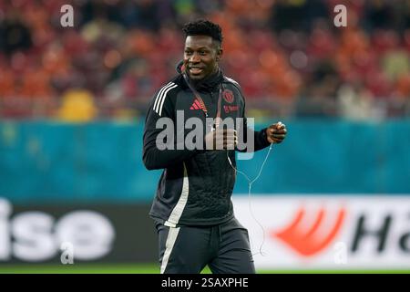 Bucarest, Romania. 30 gennaio 2025. Il portiere del Manchester United Andre Onana (24) durante la partita FCSB contro Manchester United FC UEFA Europa League al National Arena (Arena Națională) Stadium, Bucarest, Romania il 30 gennaio 2025 credito: Eleanor Hoad/Every Second Media Credit: Every Second Media/Alamy Live News Foto Stock