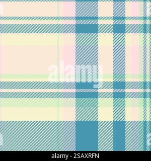Verifica della texture del motivo del tartan, motivo del tessuto del modello senza cuciture. Tessuti esotici a quadri vettoriali con tavolozza di colori chiari e ciano. Illustrazione Vettoriale