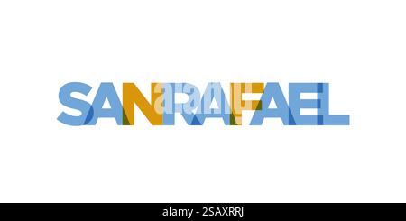 San Rafael in Argentina emblema per stampa e web. Il design presenta uno stile geometrico, un'illustrazione vettoriale con caratteri tipografici in grassetto in caratteri moderni. Slogan grafico isolato su sfondo bianco. Illustrazione Vettoriale