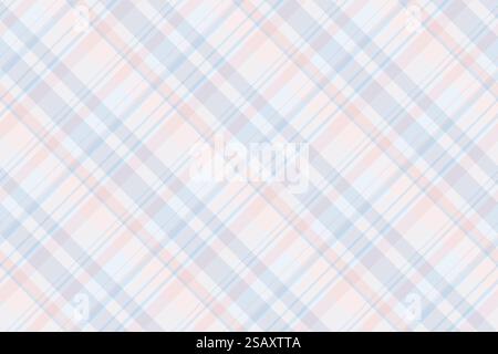 Trama tessile vettoriale di tessuto senza cuciture con motivo motivo tartan a quadri di fondo in bianco e colori chiari. Illustrazione Vettoriale