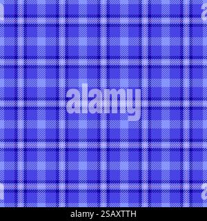 Tessuto in cotone, fondo a quadri vettoriale. Elegante tessuto a quadri con motivo scozzese senza cuciture in una gamma di colori indaco e blu. Illustrazione Vettoriale