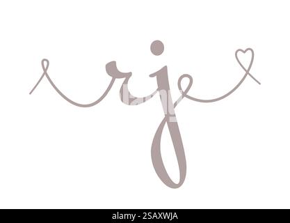 Illustrazione vettoriale della calligrafia del monogramma iniziale matrimonio RJ. Scritta disegnata a mano r e j design del logo Love per poster giornalieri valentini, biglietti di auguri, album fotografico, stampa banner o tatuaggi. Illustrazione Vettoriale