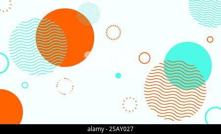 Sfondo astratto realizzato con cerchi geometrici. Stile Memphis, arte vettoriale moderna e giocosa. Illustrazione Vettoriale