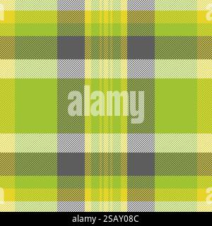 Trama a libro, tessuto a scacchi vettoriali invecchiato. Camera da letto con sfondo a quadri, senza cuciture in colori lime e grigio. Trama del tessuto in tessuto a scacchi vettoriali con sfondo tartan senza cuciture. Illustrazione Vettoriale