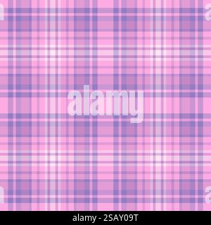 Tessuto vecchio motivo, sfondo halloween check plaid. Costume con motivo a righe vettoriali senza cuciture in una palette di colori rosa e indaco. Illustrazione Vettoriale