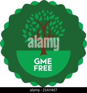 Etichetta senza OGM con Green Tree – marchio di certificazione biologico ed ecologico Illustrazione Vettoriale