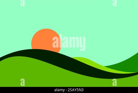 Montagna, colline, sole, sfondo vettoriale. monte papercut Illustrazione Vettoriale