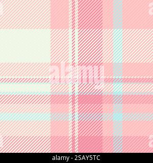 Tessuto di sfondo multicolore, tartan senza cuciture vettoriale. Il motivo del materiale controlla la consistenza a quadri nella tavolozza dei colori chiaro e bianco. Illustrazione Vettoriale