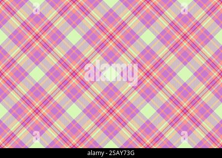 Sfondo plaid con motivo a plaid, senza cuciture, con vettore di trama realistico. Camicia da uomo in tessuto tartan con colori viola e rosso. Illustrazione Vettoriale