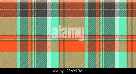 Plaid vettoriale di sfondo confezionato, texture padre check senza cuciture. Tessuto scozzese irlandese con motivo in tessuto di colore rosso e menta. Illustrazione Vettoriale