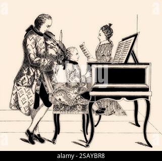 Leopold Mozart e i suoi figli Maria Anna "Nannerl" e Wolfgang Amadeus che danno un concerto Foto Stock