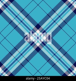 Tessuto vettoriale tartan per soggiorno, tessuto pop senza cuciture. Trama di sfondo a quadri poster con tavolozza di colori ciano e blu. Illustrazione Vettoriale