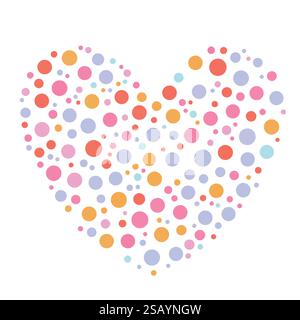 Punti, elemento cuore punteggiato e macchiato. Cuore fatto di cerchi. Clip art per San Valentino, amore, affetto, matrimonio e concetti di salute del cuore Illustrazione Vettoriale
