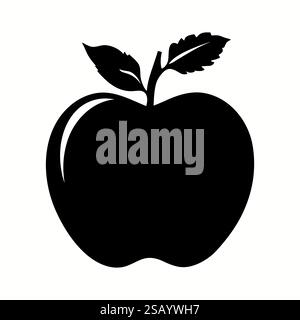 Icona a forma di mela con silhouette nera su sfondo bianco. Semplice simbolo della frutta . Illustrazione vettoriale Illustrazione Vettoriale