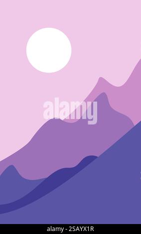 Sfondo vettoriale montano e lunare. Poster Mountain Art Design Illustrazione Vettoriale
