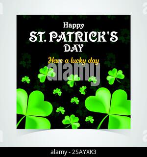 Banner Web per il giorno di San Patrizio con sfondo a foglia di pietra argillosa verde. Happy St. Patrick Day Irish Traditional Holiday Banner, poster, isolato Illustrazione Vettoriale