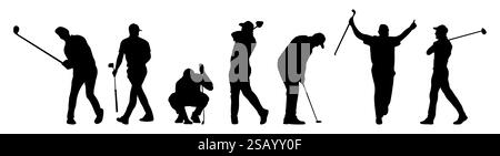 Set di giocatori di golf professionisti con silhouette nere Illustrazione Vettoriale
