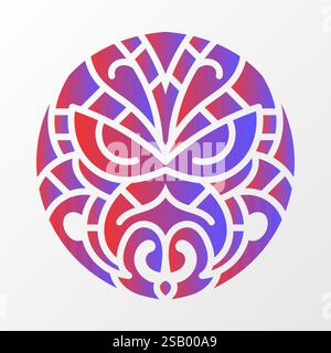 Una vivace illustrazione geometrica di un design tribale circolare, caratterizzato da intricati motivi sfumati rossi e blu su sfondo bianco. Geome colorato Illustrazione Vettoriale