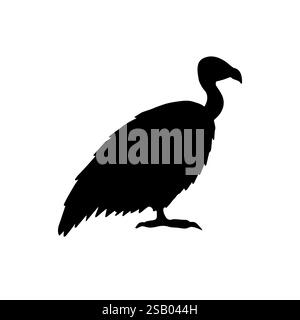 Silhouette vettoriale disegnata a mano con avvoltoio griffon isolata su sfondo bianco Illustrazione Vettoriale