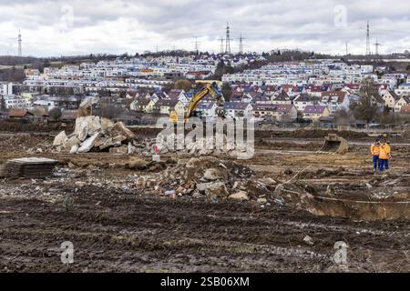 Lavori di costruzione di una nuova area di sviluppo per 460 appartamenti nel nuovo quartiere Boeckinger Strasse nel quartiere Zuffenhausen-Rot. Sigillatura di al Foto Stock