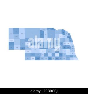 Nebraska, Nebraska - Mappa politica dettagliata dello stato degli Stati Uniti. Mappa amministrativa divisa in contee. Mappa blu con le etichette del nome della contea. Illustrazione vettoriale Illustrazione Vettoriale