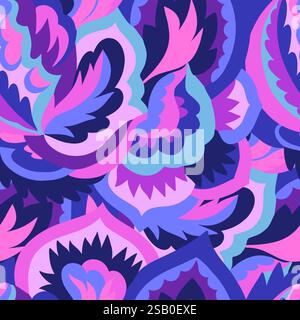 Colorato motivo psichedelico ornamentale. Struttura funky con forme organiche astratte colorate. Illustrazione Vettoriale