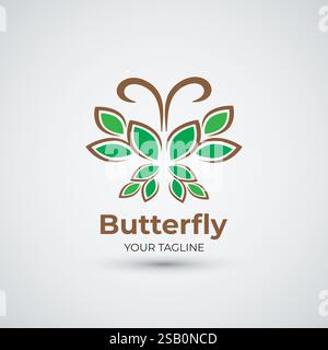Design astratto con logo a foglia di farfalla Illustrazione Vettoriale
