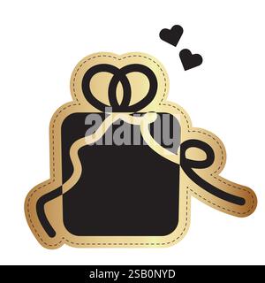 Illustrazione dell'icona della confezione regalo con cuori in nero e oro Illustrazione Vettoriale