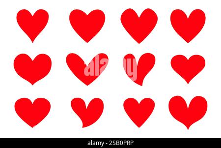 Icona del cuore, mano disegnata dal cuore. Carino set di cuori disegnati a mano Illustrazione Vettoriale