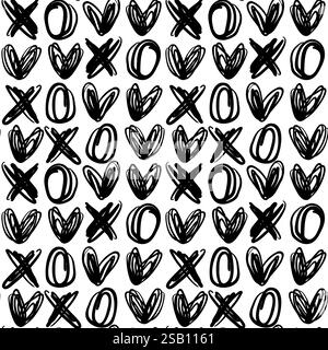 Ripetizione zero vettoriale trasversale xo senza cuciture. Scrittura disegnata a mano per schizzi di scarabocchi. Ornamento minimalista su sfondo bianco Illustrazione Vettoriale