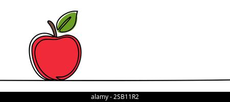 Apple continuous line drawing, minimalistic linear illustration made of one line. Illustrazione Vettoriale