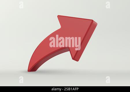 Elegante freccia rossa curva 3D rivolta verso l'alto e verso destra, che simboleggia l'avanzamento e la direzione Illustrazione Vettoriale