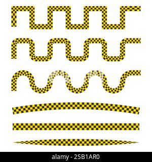 Design a strisce a scacchi. Motivo giallo/nero. Elemento a banda ondulata. Simbolo taxi vettoriale. Illustrazione Vettoriale