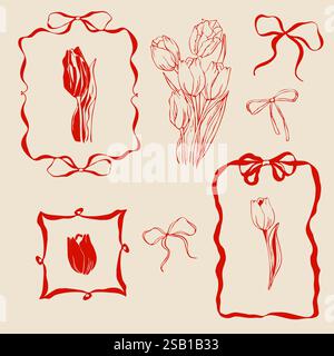 set di archi e tulipani. elementi vettoriali isolati Illustrazione Vettoriale
