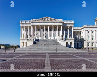 Ala della camera dei rappresentanti del Campidoglio, vista da est in una tranquilla domenica mattina due settimane prima del giorno delle elezioni. Foto Stock