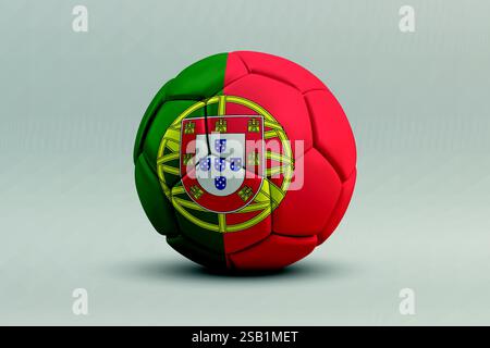 Pallone da calcio portoghese con bandiera nazionale su sfondo grigio Illustrazione Vettoriale
