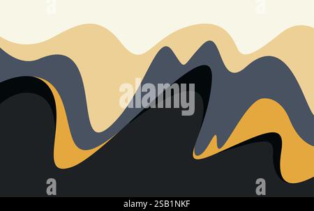 Vettore di sfondo orizzontale naturale. Montagna in stile poster asiatico. Modello di progetto con taglio cartaceo Illustrazione Vettoriale