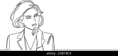 disegno continuo a linea singola di una donna d'affari attenta, illustrazione vettoriale line art Illustrazione Vettoriale