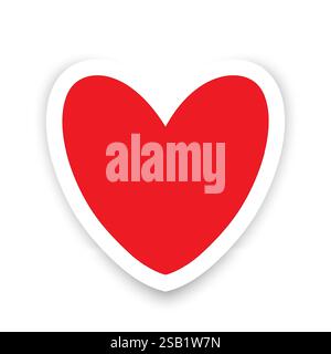 Un adesivo che raffigura un cuore di carta rossa con un contorno bianco e un'ombra su sfondo bianco. Illustrazione Vettoriale