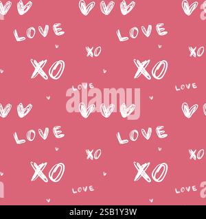 Love Heart xo rosa con motivo senza cuciture. Disegno a mano astratto e senza cuciture. Disegna lo sfondo Love xo Hearts Illustrazione Vettoriale