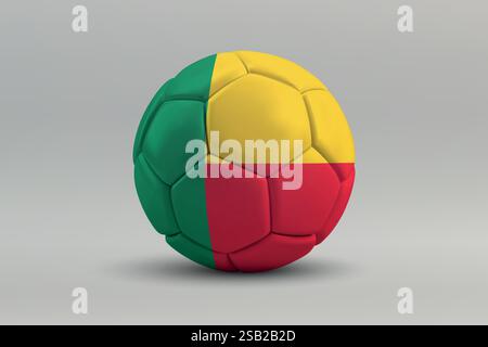 Pallone da calcio Benin con bandiera nazionale su sfondo grigio Illustrazione Vettoriale