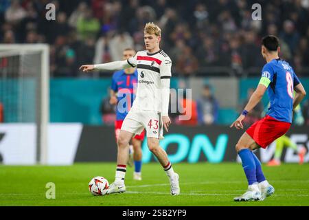 Bucarest, Romania. 30 gennaio 2025. Toby Collyer, centrocampista del Manchester United (43) durante la partita FCSB vs Manchester United FC UEFA Europa League presso la National Arena (Arena Națională) Stadium, Bucarest, Romania il 30 gennaio 2025 Credit: Phil Duncan/Every Second Media Credit: Every Second Media/Alamy Live News Foto Stock
