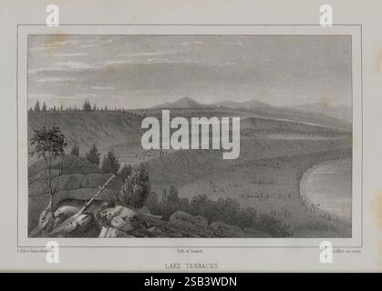 Lago superiore: Il suo carattere, la sua vegetazione e gli animali, rispetto a quelli di altre regioni simili. Boston, Gould, Kendall & Lincoln, 1850., questa opera d'arte presenta un paesaggio panoramico che raffigura un tranquillo specchio d'acqua, probabilmente un lago, circondato da colline ondulate e alberi. In primo piano, la superficie tranquilla dell'acqua riflette la bellezza naturale circostante, rispecchiando le colline e la vegetazione. Lo sfondo è popolato da un lieve innalzamento in quota, che suggerisce una campagna tranquilla. La composizione mette in risalto l'armonia tra acqua e terra, evocando un senso di pace e tranq naturale Foto Stock
