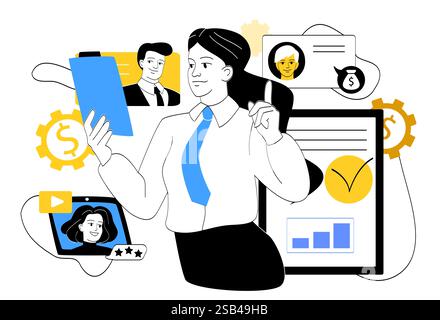 Donna d'affari che gestisce i compiti. Illustrazione vettoriale Illustrazione Vettoriale