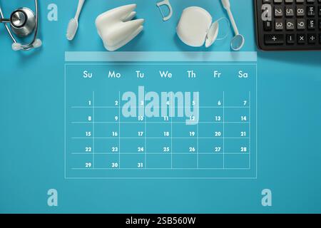 calendario piano dentale con i giorni della settimana e i numeri 1-31 Foto Stock